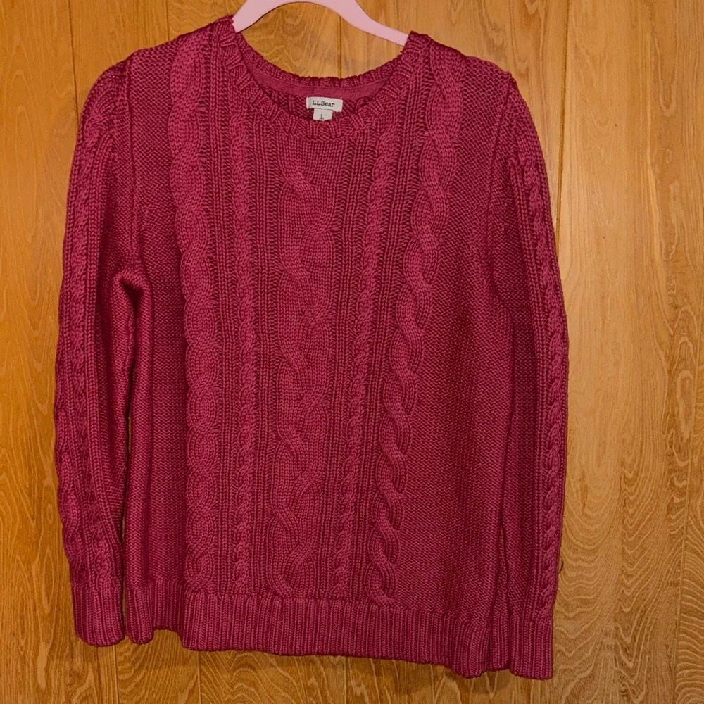 L.L. Bean Raspberry Cable Knit Sweater - Picture 1 of 2
